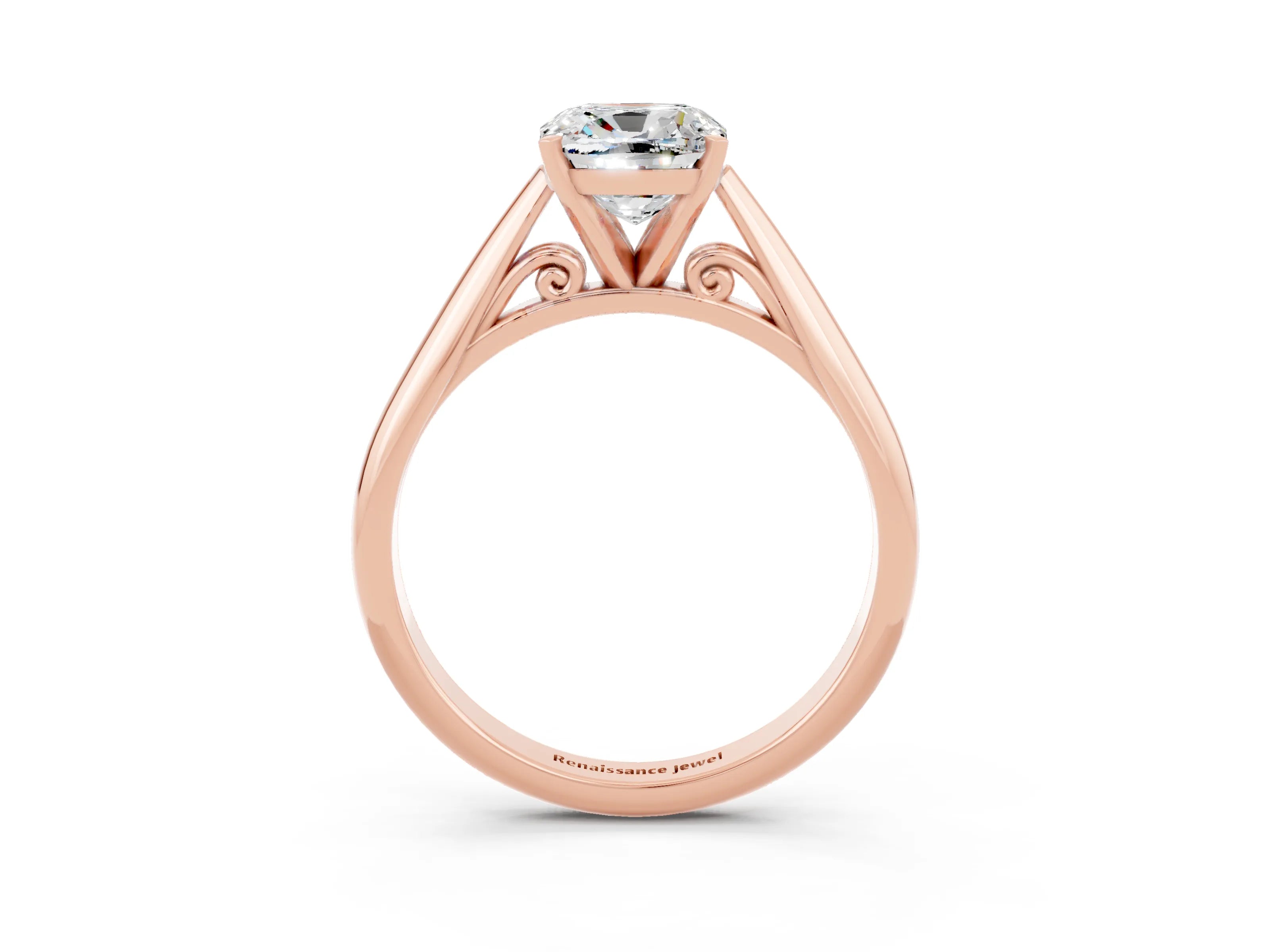 Rose gold Cushion Cut Moissanite Solitaire Engagement Ring with Cathedral Setting and Four-Prong Mount_15