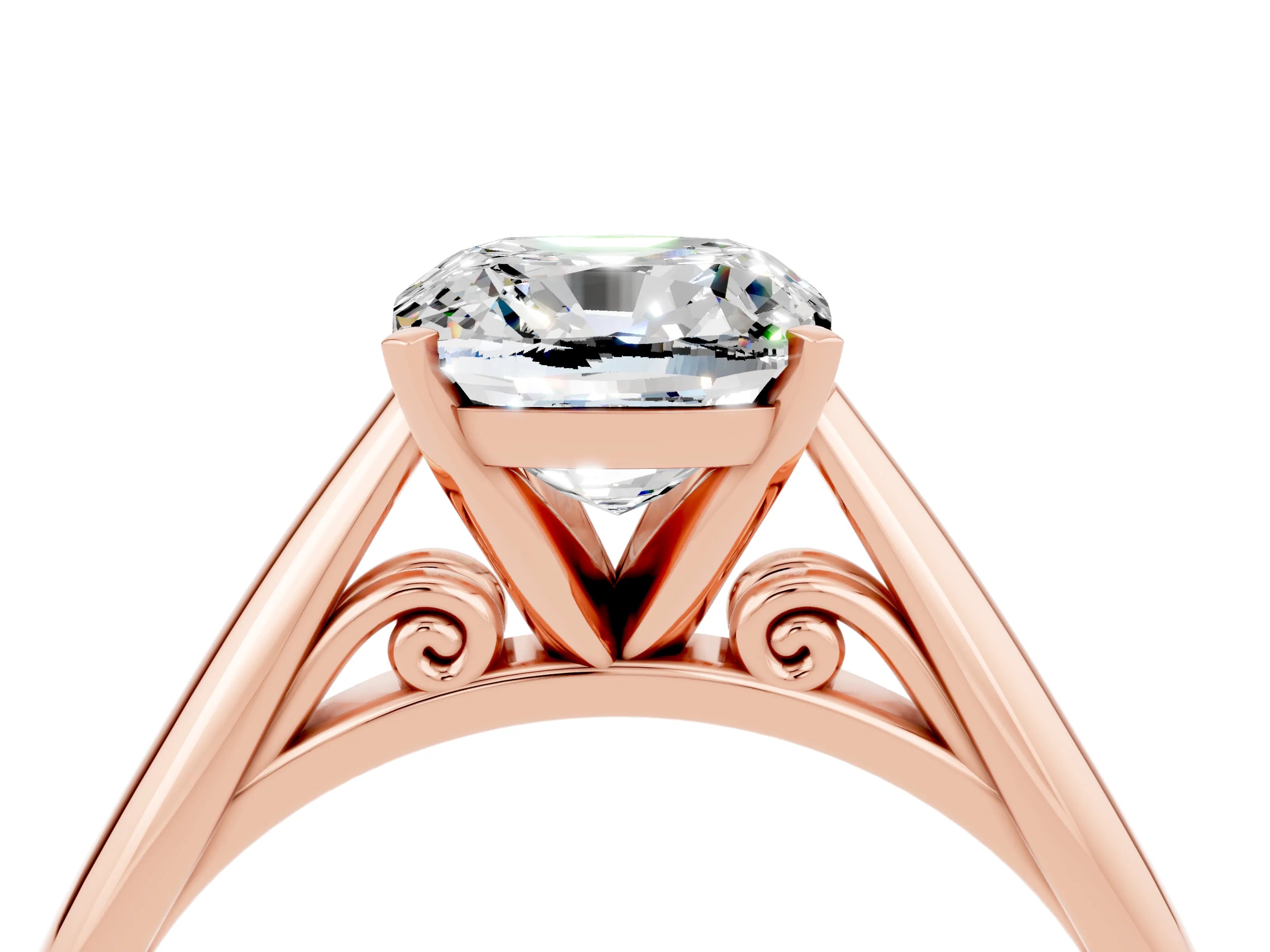 Rose gold Cushion Cut Moissanite Solitaire Engagement Ring with Cathedral Setting and Four-Prong Mount_16