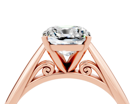 Rose gold Cushion Cut Moissanite Solitaire Engagement Ring with Cathedral Setting and Four-Prong Mount_16