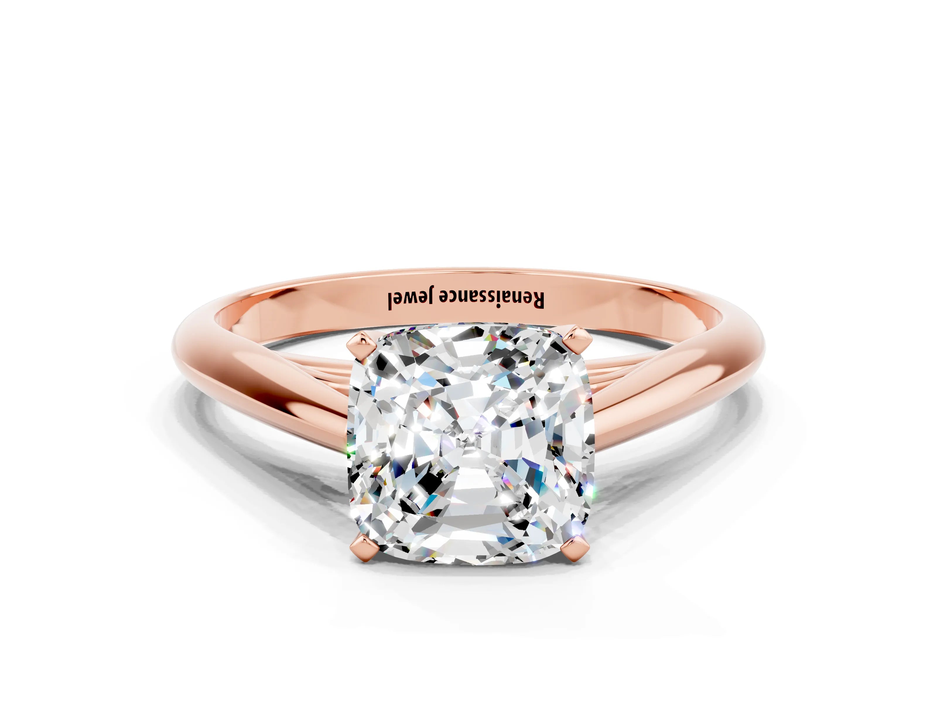 Rose gold Cushion Cut Moissanite Solitaire Engagement Ring with Cathedral Setting and Four-Prong Mount_18