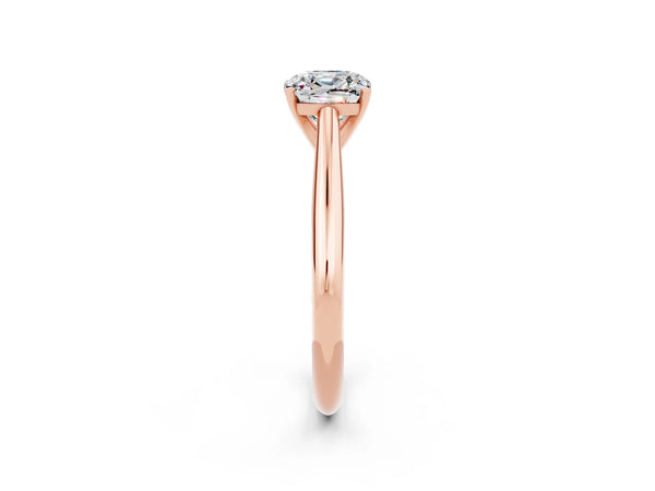 Rose gold Cushion Cut Moissanite Solitaire Engagement Ring with Cathedral Setting and Four-Prong Mount