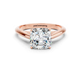 Rose gold Cushion Cut Moissanite Solitaire Engagement Ring with Cathedral Setting and Four-Prong Mount_84