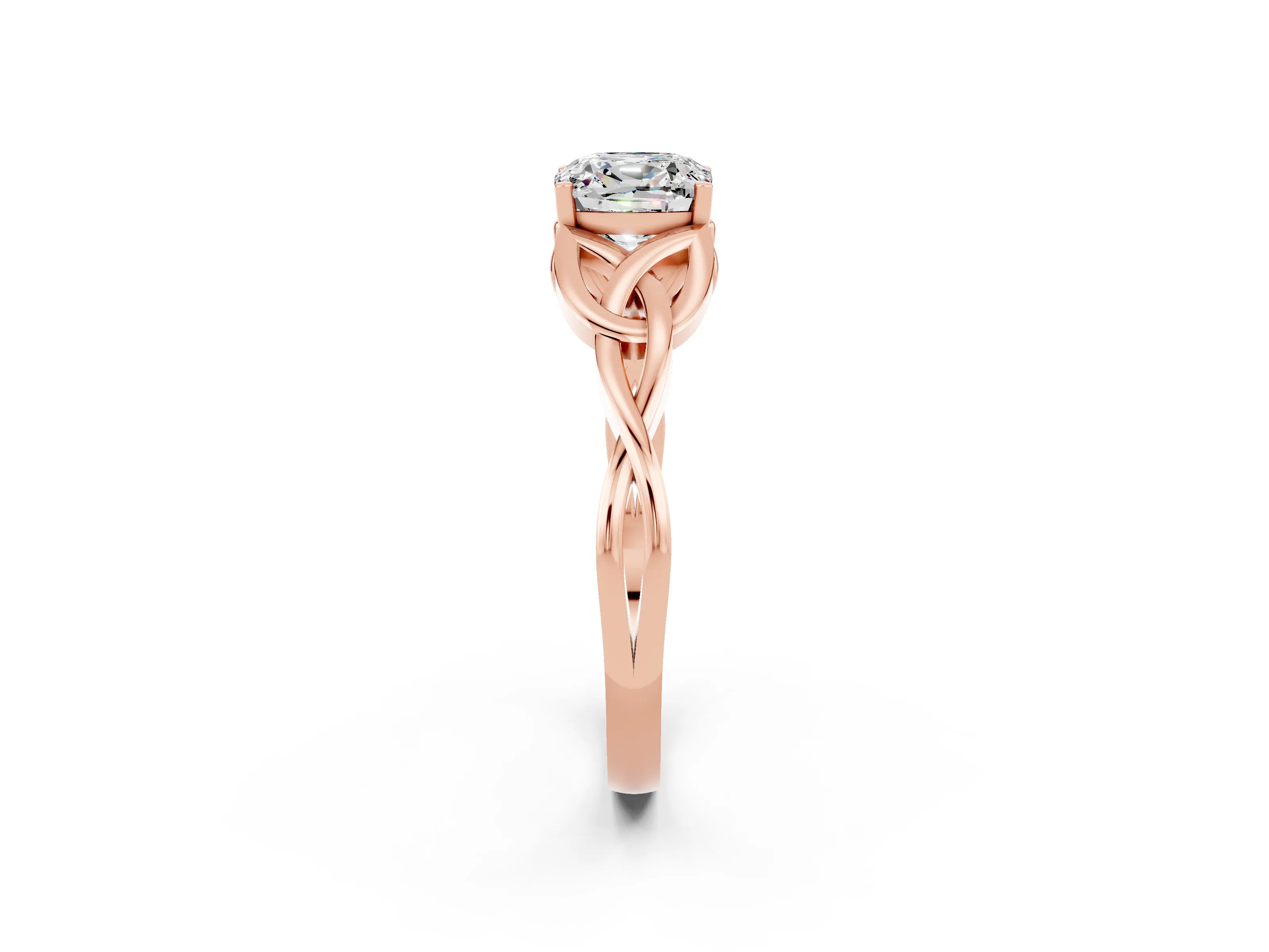 Rose gold Cushion Cut Moissanite Solitaire Engagement Ring with Celtic Knot Band and Four-Prong Setting_2