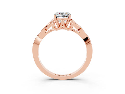 Rose gold Cushion Cut Moissanite Solitaire Engagement Ring with Celtic Knot Band and Four-Prong Setting_3