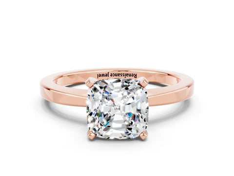 Rose gold Cushion Cut Moissanite Solitaire Engagement Ring with Classic Band and Four-Prong Setting_24