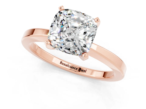 Rose gold Cushion Cut Moissanite Solitaire Engagement Ring with Classic Band and Four-Prong Setting_25