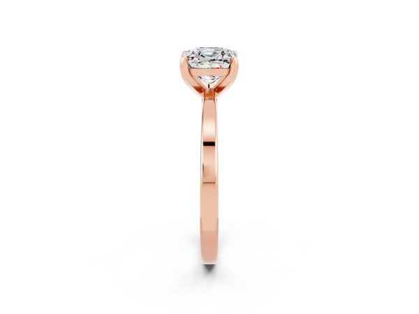 Rose gold Cushion Cut Moissanite Solitaire Engagement Ring with Classic Band and Four-Prong Setting