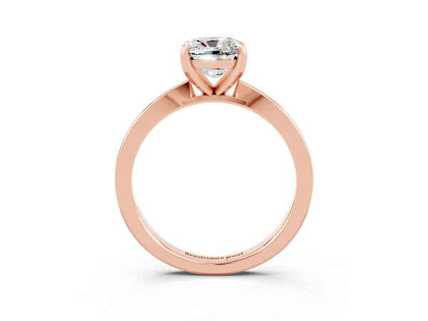 Rose gold Cushion Cut Moissanite Solitaire Engagement Ring with Classic Band and Four-Prong Setting