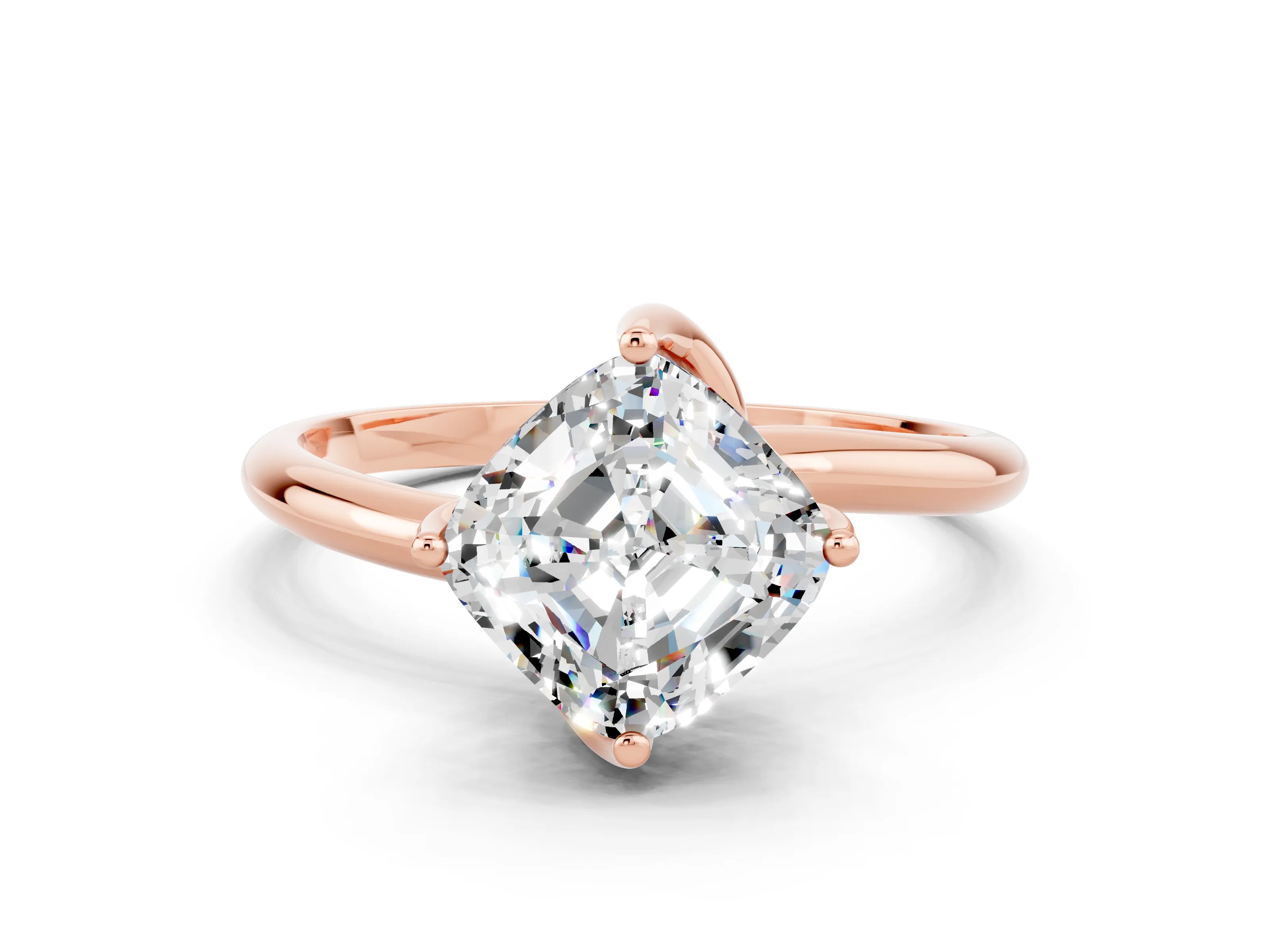 Rose gold Cushion Cut Moissanite Solitaire Engagement Ring with Four-Prong Setting and Classic Band_12