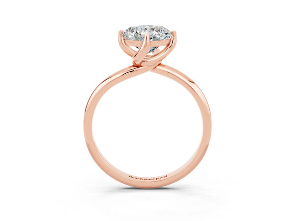 Rose gold Cushion Cut Moissanite Solitaire Engagement Ring with Four-Prong Setting and Classic Band