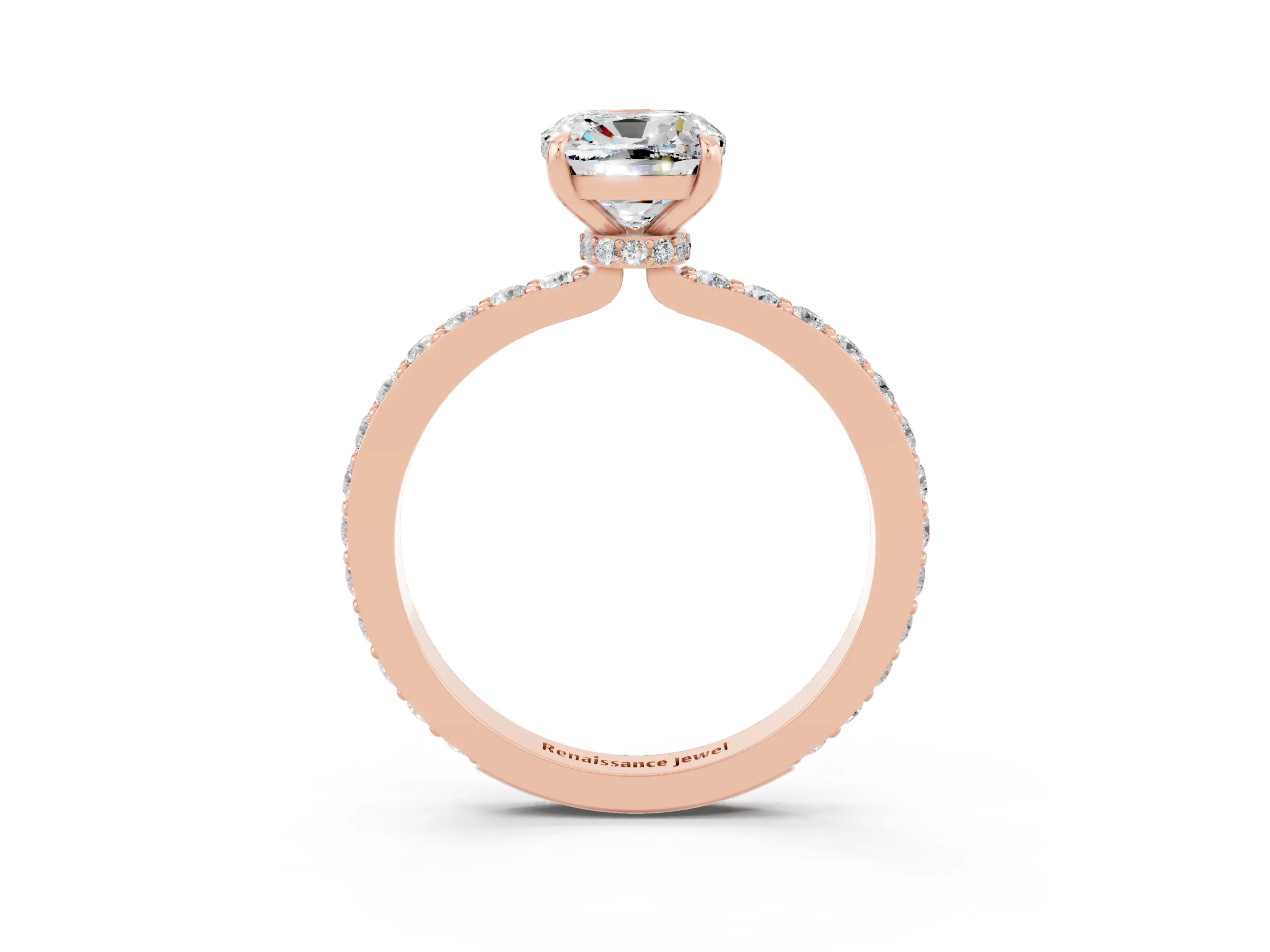Rose gold Cushion Cut Moissanite Solitaire Engagement Ring with Pavé Band and Four-Prong Setting_3