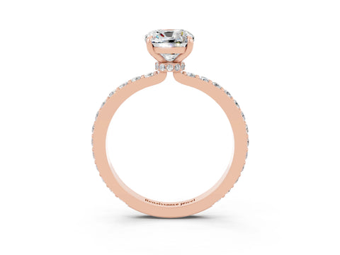 Rose gold Cushion Cut Moissanite Solitaire Engagement Ring with Pavé Band and Four-Prong Setting_3