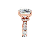 Rose gold Cushion Cut Moissanite Solitaire Engagement Ring with Pavé Band and Four-Prong Setting_5