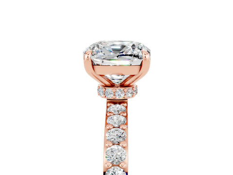 Rose gold Cushion Cut Moissanite Solitaire Engagement Ring with Pavé Band and Four-Prong Setting_5