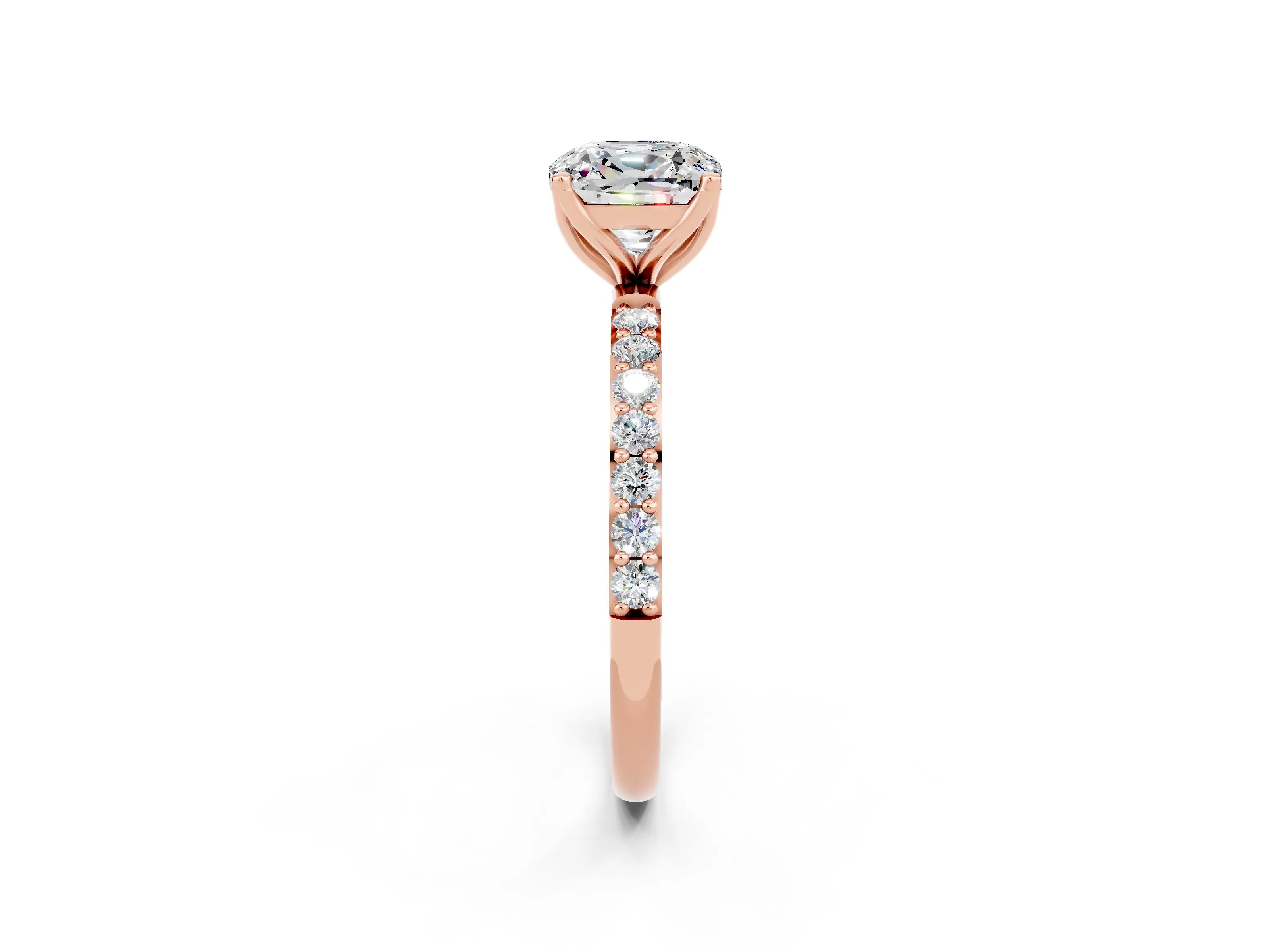Rose gold Cushion Cut Moissanite Solitaire Engagement Ring with Pavé Band and Prong Setting_2