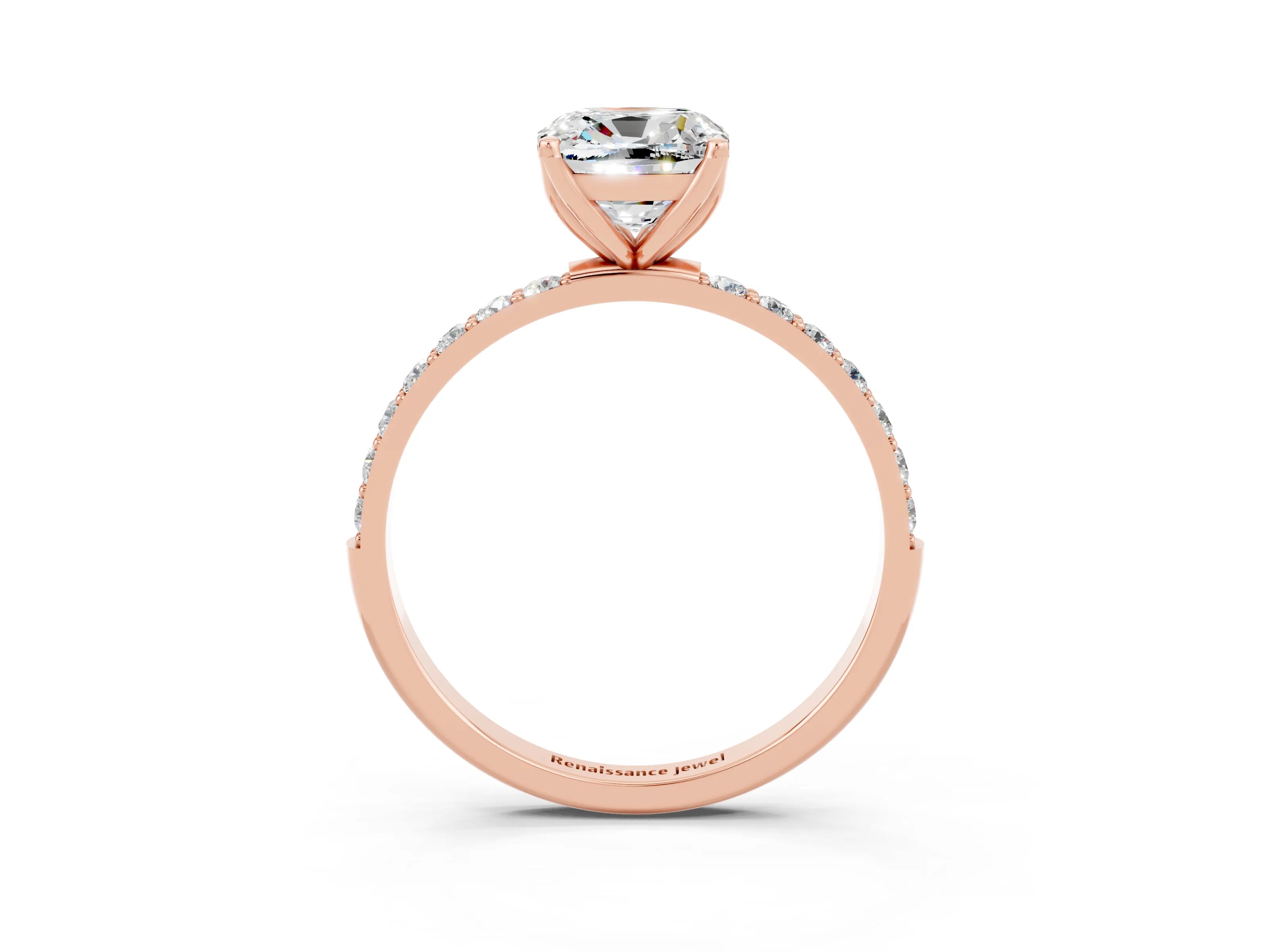 Rose gold Cushion Cut Moissanite Solitaire Engagement Ring with Pavé Band and Prong Setting_3
