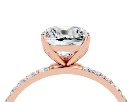 Rose gold Cushion Cut Moissanite Solitaire Engagement Ring with Pavé Band and Prong Setting_4