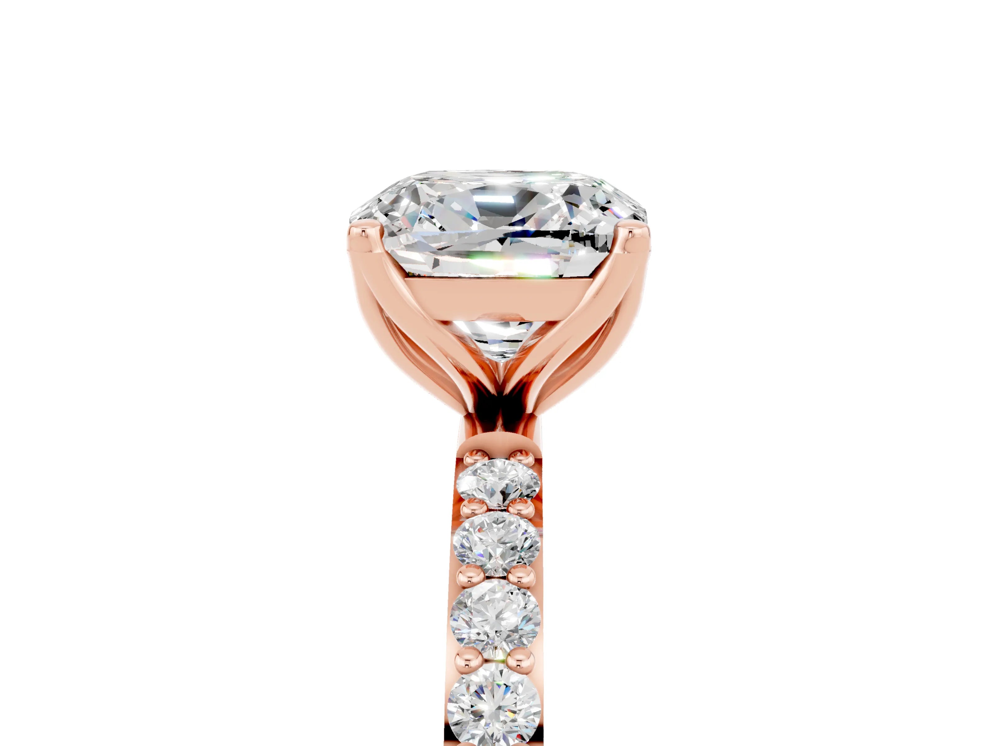 Rose gold Cushion Cut Moissanite Solitaire Engagement Ring with Pavé Band and Prong Setting_5