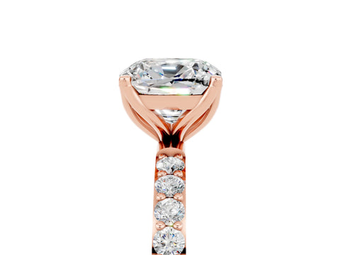Rose gold Cushion Cut Moissanite Solitaire Engagement Ring with Pavé Band and Prong Setting_5