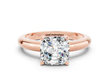 Rose gold Cushion Cut Moissanite Solitaire Engagement Ring with Round Band and Four-Prong Setting