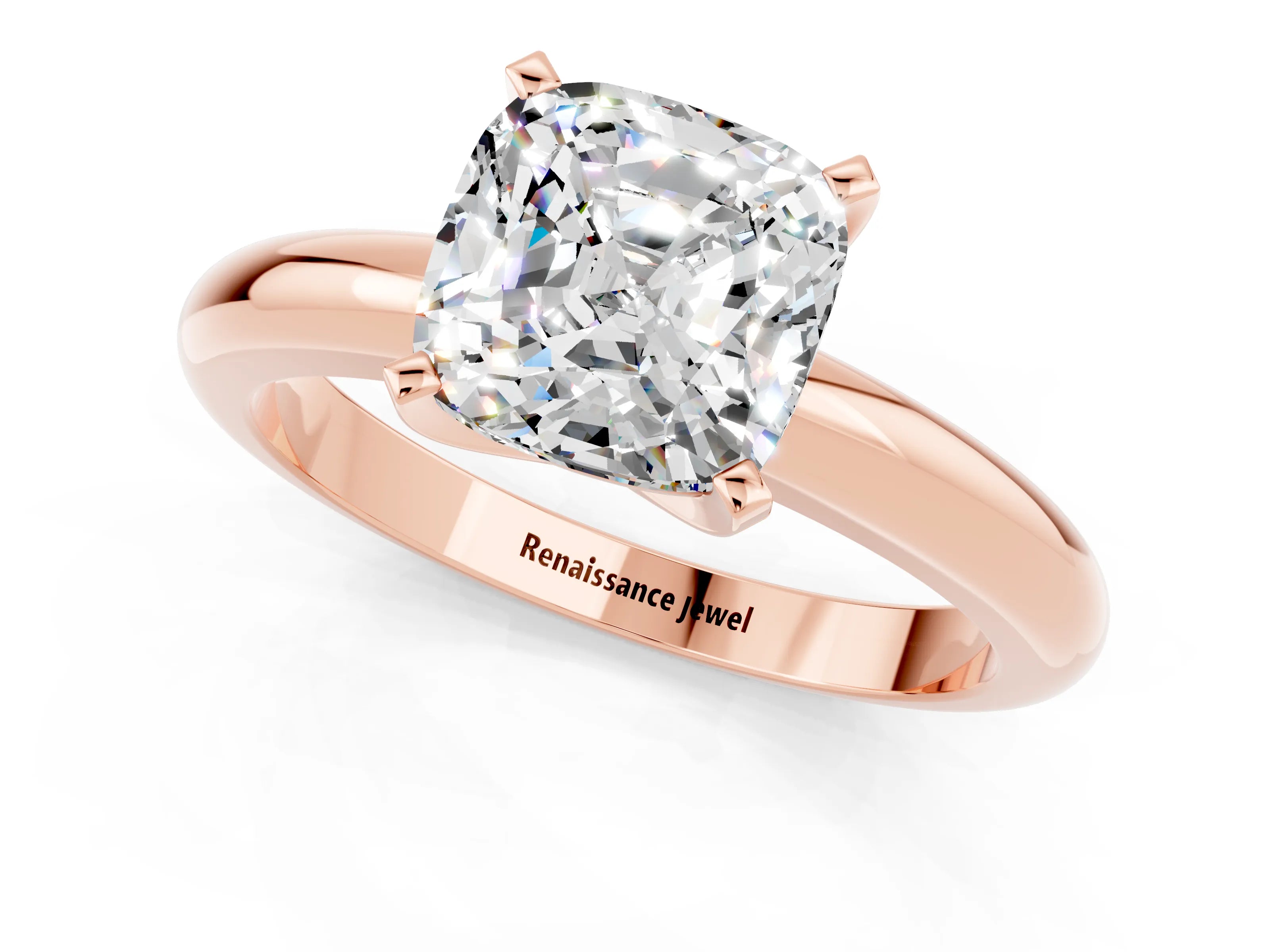 Rose gold Cushion Cut Moissanite Solitaire Engagement Ring with Round Band and Four-Prong Setting_1