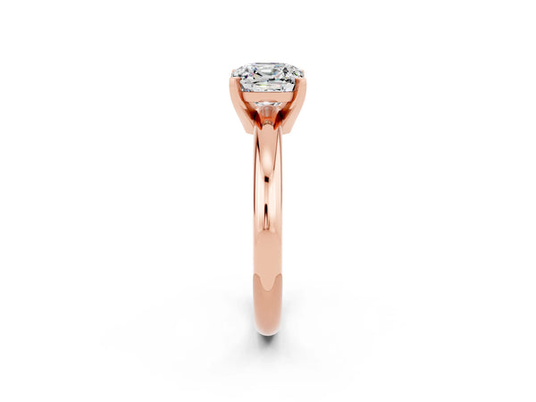 Rose gold Cushion Cut Moissanite Solitaire Engagement Ring with Round Band and Four-Prong Setting