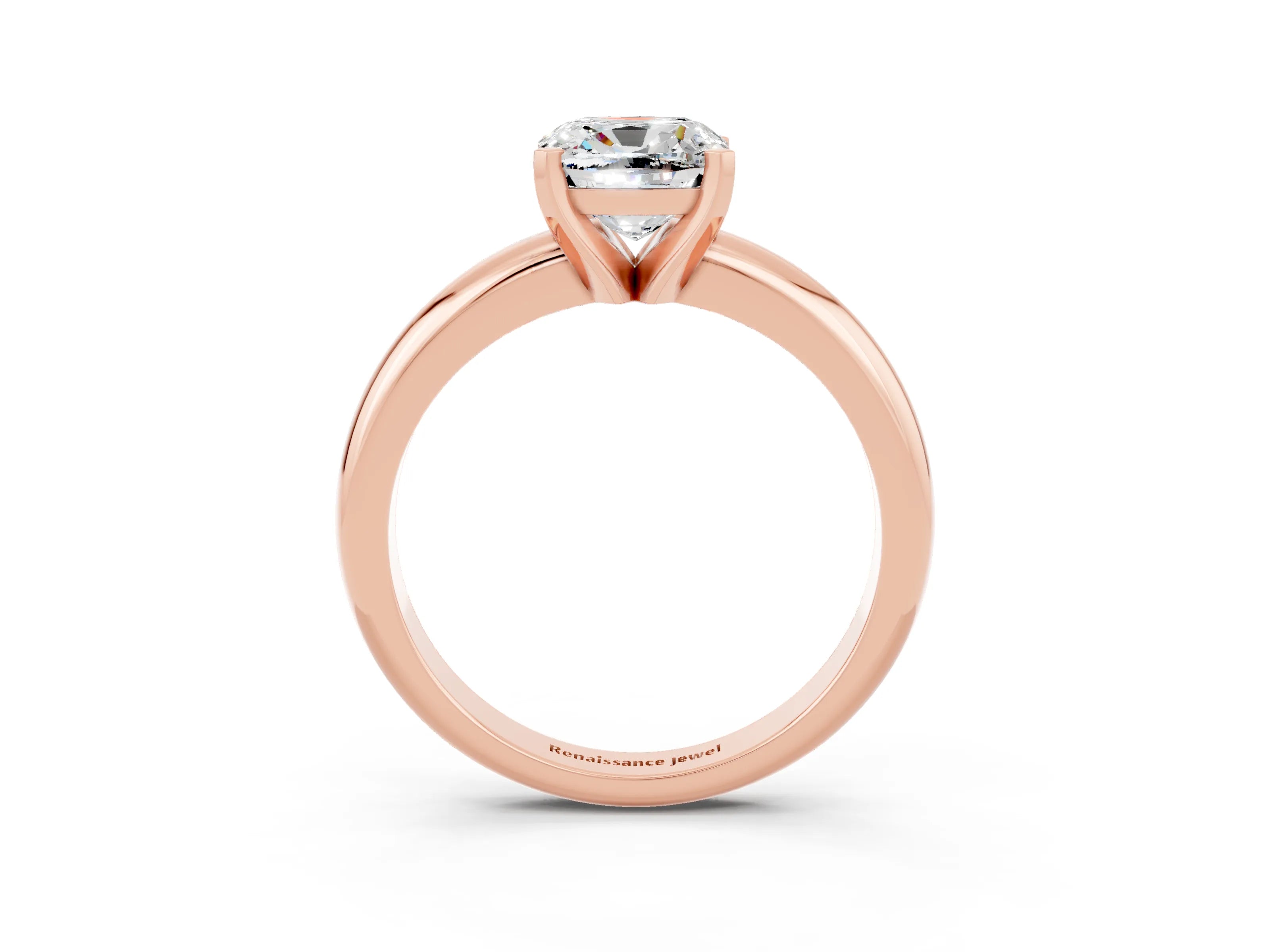 Rose gold Cushion Cut Moissanite Solitaire Engagement Ring with Round Band and Four-Prong Setting_3