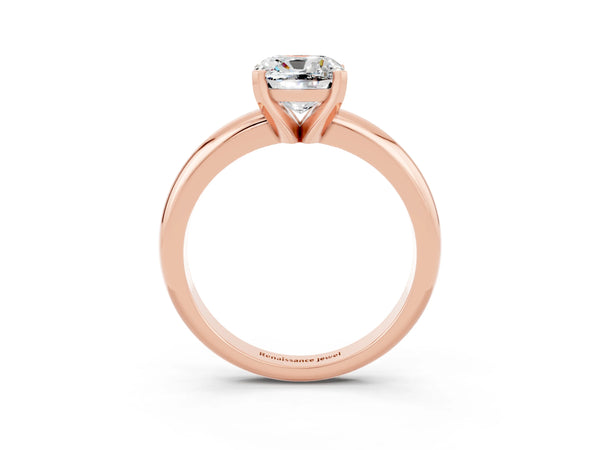 Rose gold Cushion Cut Moissanite Solitaire Engagement Ring with Round Band and Four-Prong Setting