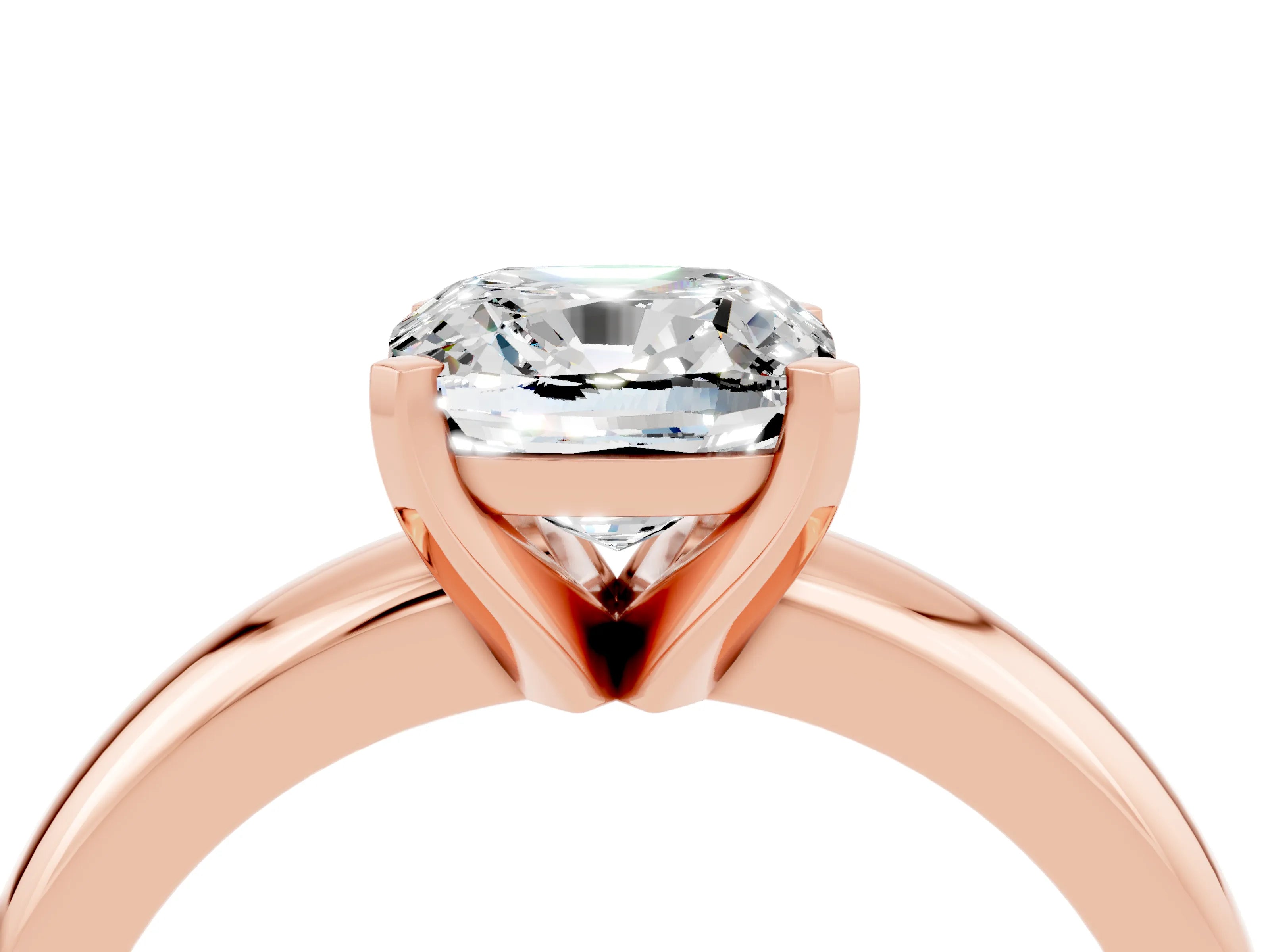 Rose gold Cushion Cut Moissanite Solitaire Engagement Ring with Round Band and Four-Prong Setting_4