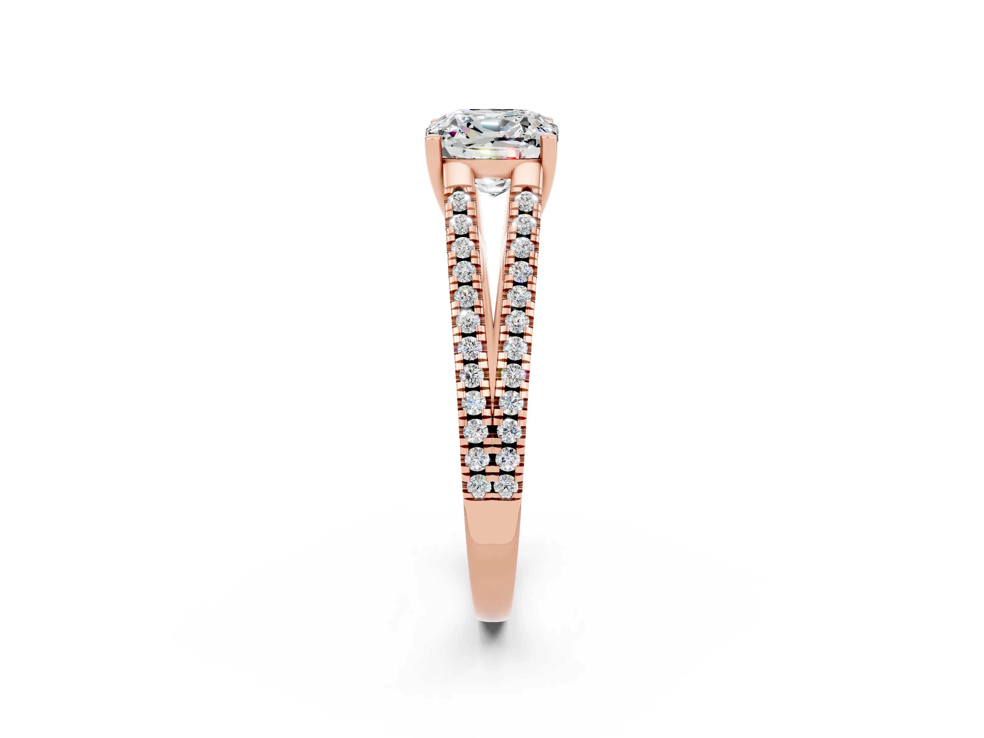 Rose gold Cushion Cut Moissanite Solitaire Engagement Ring with Split Shank Pavé Band_2