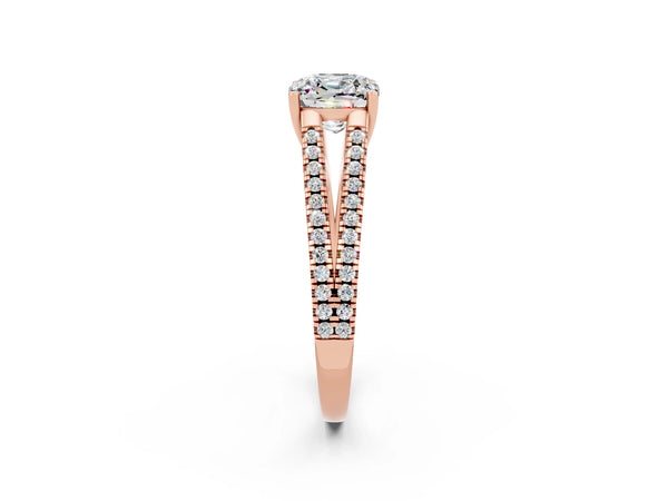 Rose gold Cushion Cut Moissanite Solitaire Engagement Ring with Split Shank Pavé Band