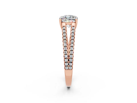 Rose gold Cushion Cut Moissanite Solitaire Engagement Ring with Split Shank Pavé Band_2