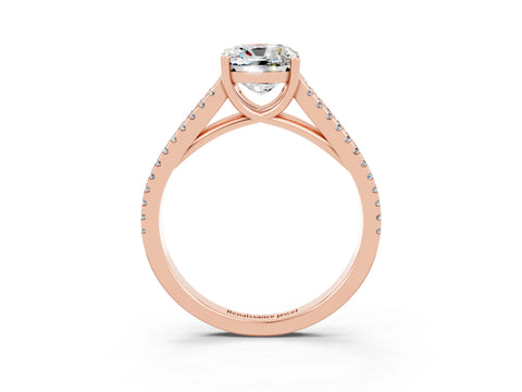 Rose gold Cushion Cut Moissanite Solitaire Engagement Ring with Split Shank Pavé Band_3