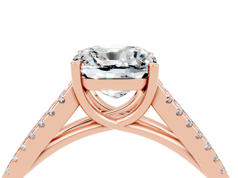 Rose gold Cushion Cut Moissanite Solitaire Engagement Ring with Split Shank Pavé Band_4