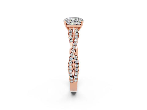 Rose gold Cushion Cut Moissanite Solitaire Engagement Ring with Twisted Pavé Band and Four-Prong Setting_14
