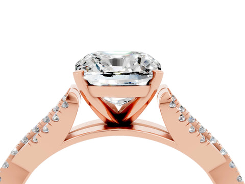 Rose gold Cushion Cut Moissanite Solitaire Engagement Ring with Twisted Pavé Band and Four-Prong Setting_16