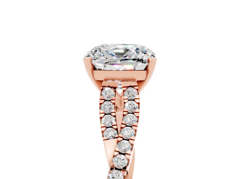 Rose gold Cushion Cut Moissanite Solitaire Engagement Ring with Twisted Pavé Band and Four-Prong Setting_17