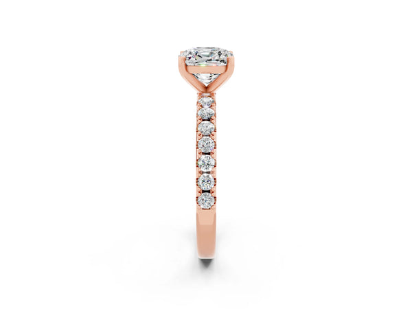Rose gold Cushion Cut Moissanite Solitaire Pavé Band with Four-Prong Setting