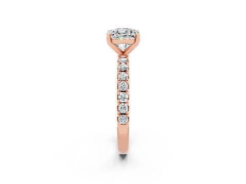 Rose gold Cushion Cut Moissanite Solitaire Pavé Band with Four-Prong Setting_2