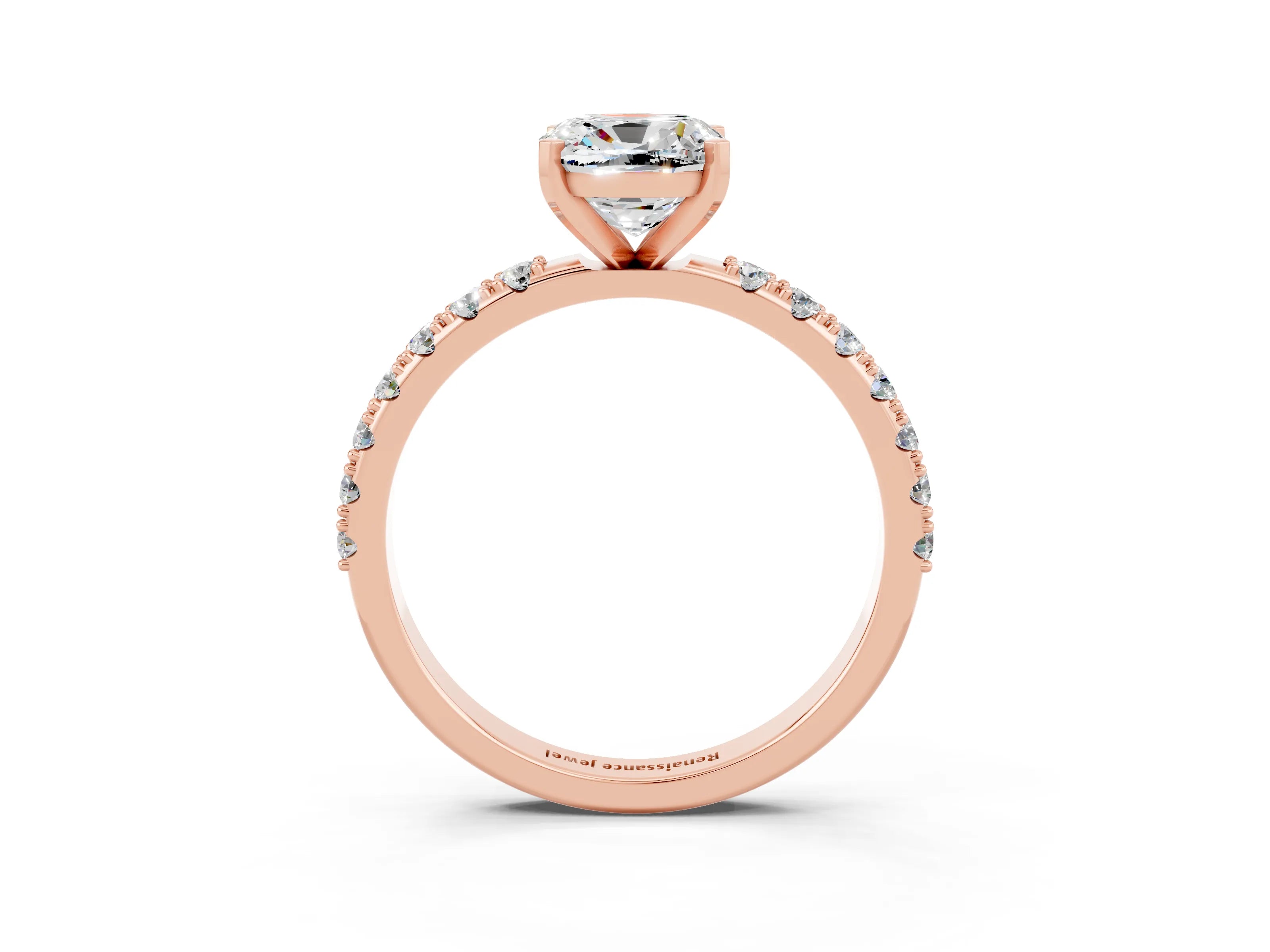 Rose gold Cushion Cut Moissanite Solitaire Pavé Band with Four-Prong Setting_3