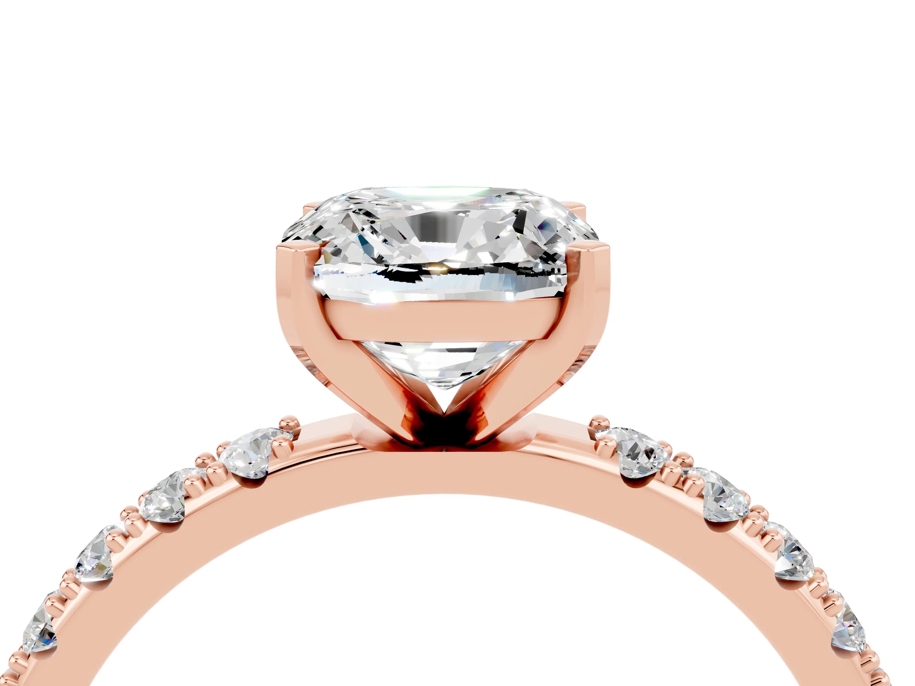 Rose gold Cushion Cut Moissanite Solitaire Pavé Band with Four-Prong Setting_4