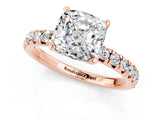 Rose gold Cushion Cut Moissanite Solitaire Pavé Engagement Ring with Round Band and Prong Setting_37