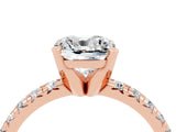 Rose gold Cushion Cut Moissanite Solitaire Pavé Engagement Ring with Round Band and Prong Setting_40