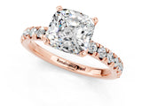 Rose gold Cushion Cut Moissanite Solitaire Pavé Engagement Ring with Round Band and Prong Setting_85