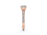 Rose gold Cushion Cut Moissanite Solitaire Pavé Engagement Ring with Round Band and Prong Setting_86