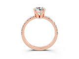 Rose gold Cushion Cut Moissanite Solitaire Pavé Engagement Ring with Round Band and Prong Setting_87