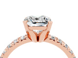 Rose gold Cushion Cut Moissanite Solitaire Pavé Engagement Ring with Round Band and Prong Setting_88