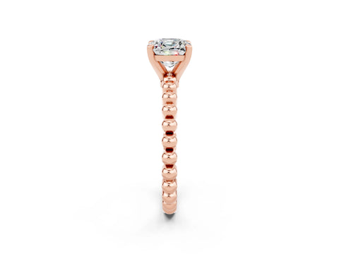 Rose gold Cushion Cut Moissanite Solitaire Ring with Beaded Band and Prong Setting_2