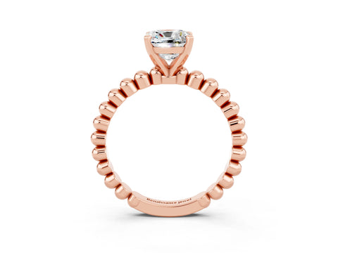 Rose gold Cushion Cut Moissanite Solitaire Ring with Beaded Band and Prong Setting_3