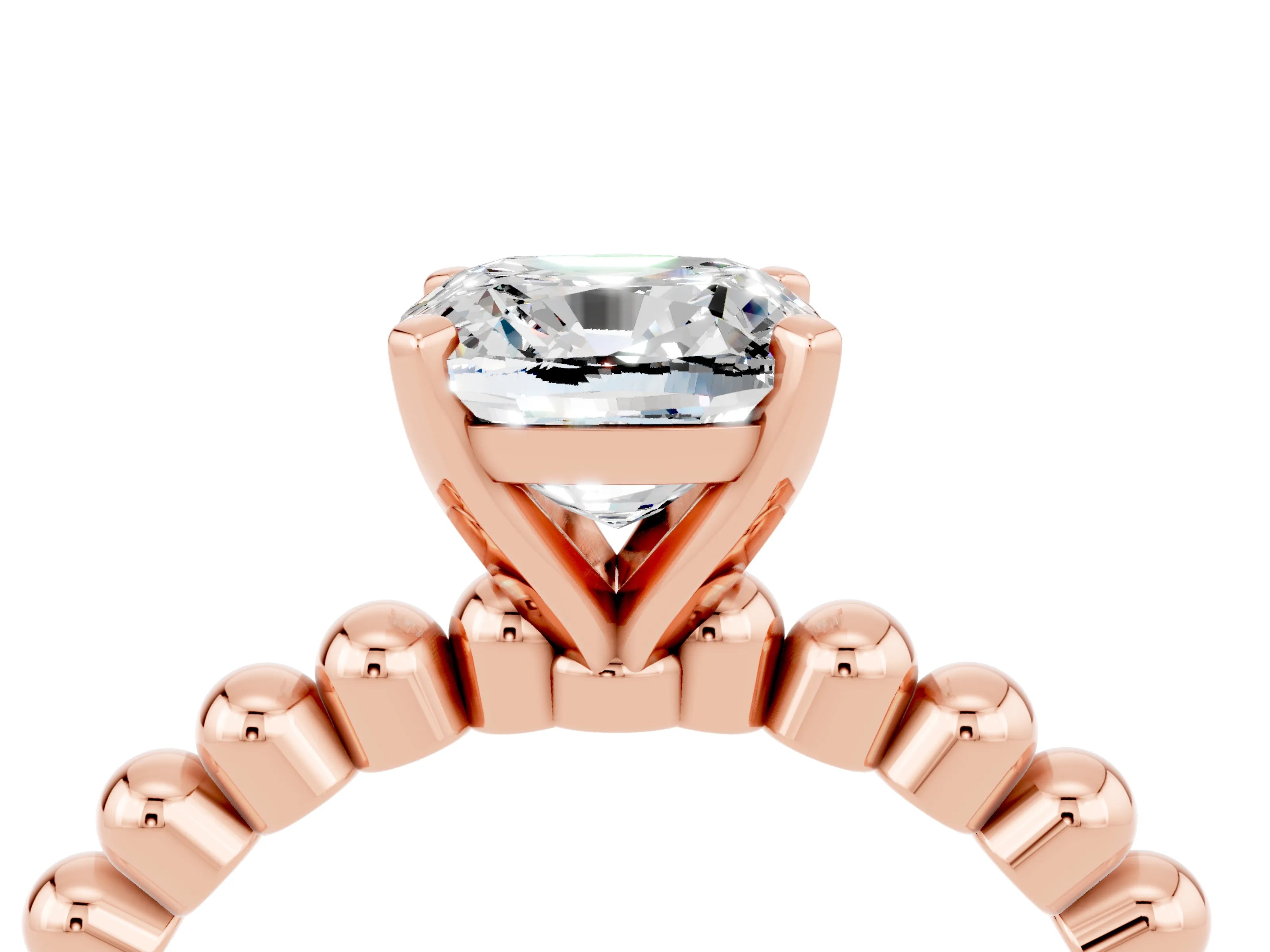 Rose gold Cushion Cut Moissanite Solitaire Ring with Beaded Band and Prong Setting_4
